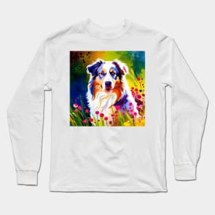 Australian Shepherd in a Field of Flowers Long Sleeve T-Shirt